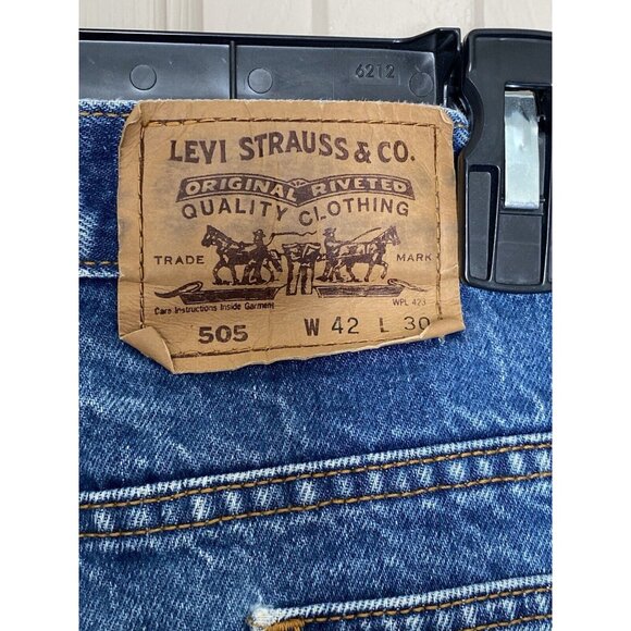 Levi's 505 Jeans 42x30 Men's Regular Fit Straight Leg Medium Wash Orange Tab - Picture 5 of 14